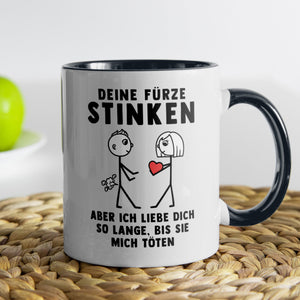 22Feels® ORIGINAL Tasse - Männer Geschenk - Spruch: Deine Fürze Stinken (Weiss-Schwarz, 320ml)-TwoTone Tasse Weiss-Schwarz 320ml-22Feels