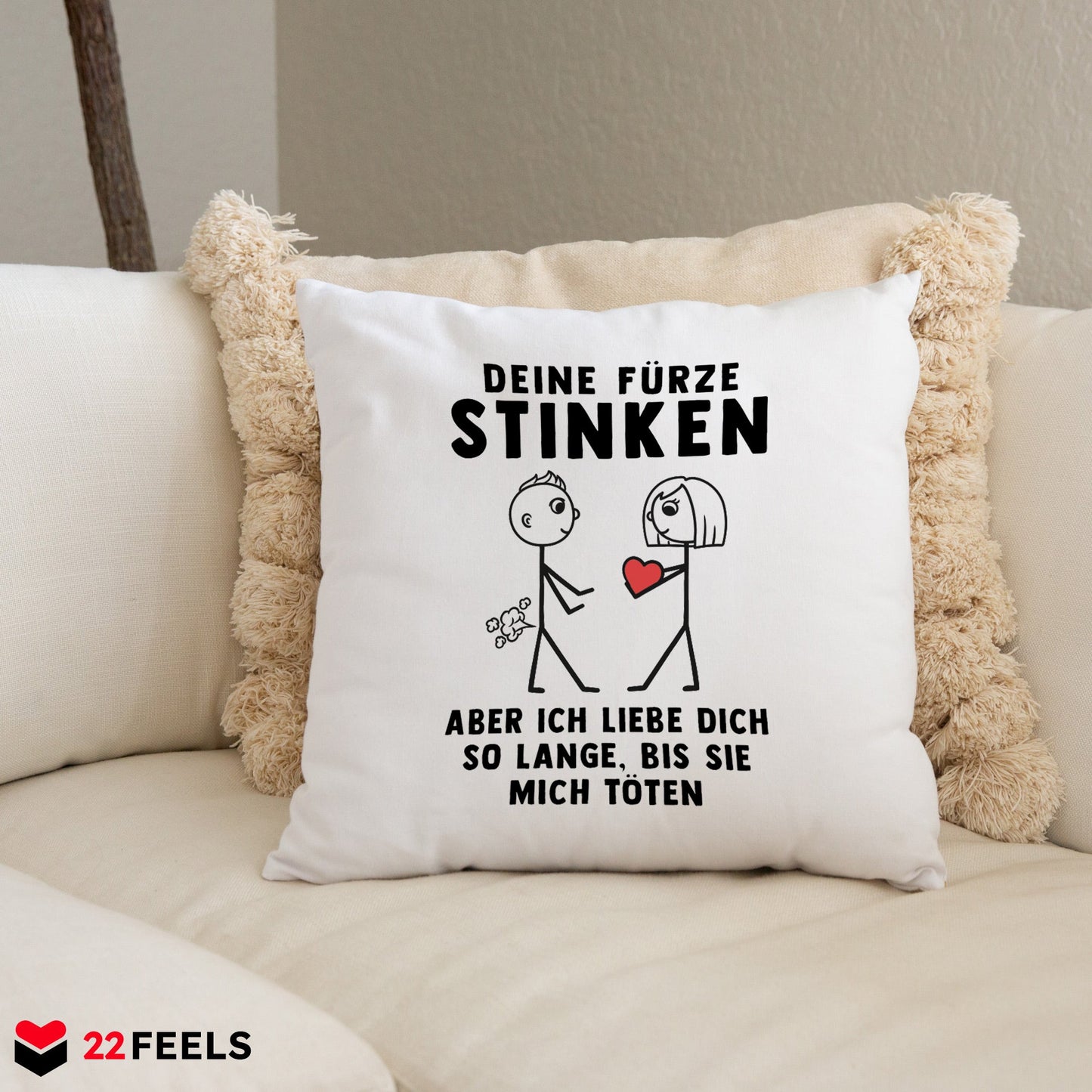 22Feels® ORIGINAL Kissen - Männer Geschenk - Spruch: Deine Fürze Stinken (Weiss, 40x40cm)-Kissen Weiss 40x40-22Feels