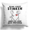 22Feels® ORIGINAL Kissen - Männer Geschenk - Spruch: Deine Fürze Stinken (Weiss, 40x40cm)-Kissen Weiss 40x40-22Feels