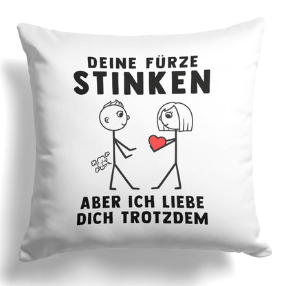 22Feels® ORIGINAL Kissen - Männer Geschenk - Spruch: Deine Fürze Stinken (Weiss, 40x40cm)-Kissen Weiss 40x40-22Feels