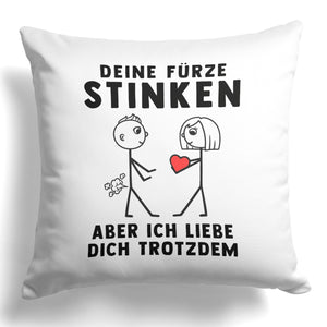 22Feels® ORIGINAL Kissen - Männer Geschenk - Spruch: Deine Fürze Stinken (Weiss, 40x40cm)-Kissen Weiss 40x40-22Feels