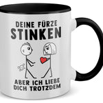 22Feels® ORIGINAL Tasse - Männer Geschenk - Spruch: Deine Fürze Stinken (Weiss-Schwarz, 320ml)-TwoTone Tasse Weiss-Schwarz 320ml-22Feels
