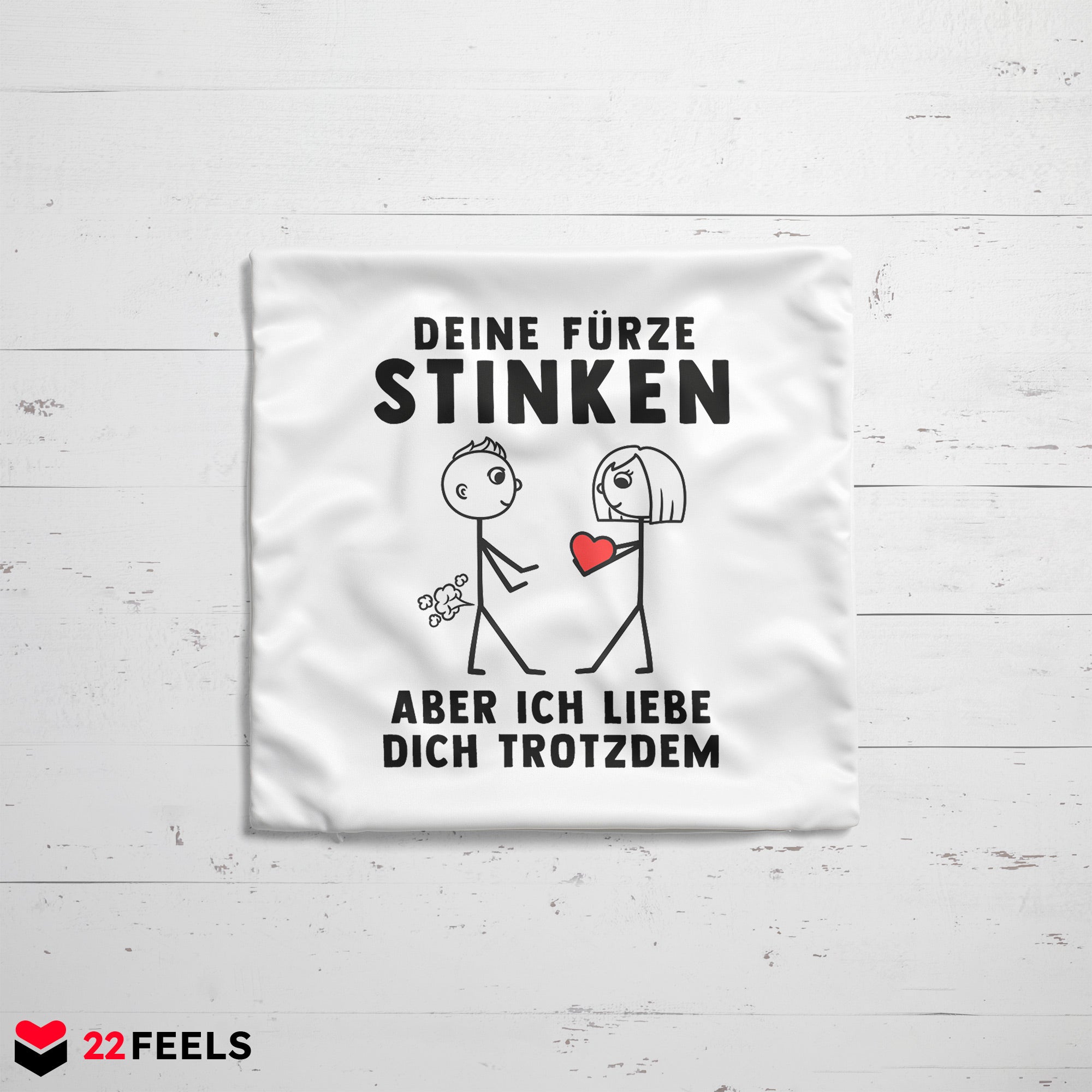 22Feels® ORIGINAL Kissen - Männer Geschenk - Spruch: Deine Fürze Stinken (Weiss, 40x40cm)-Kissen Weiss 40x40-22Feels