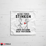 22Feels® ORIGINAL Kissen - Männer Geschenk - Spruch: Deine Fürze Stinken (Weiss, 40x40cm)-Kissen Weiss 40x40-22Feels