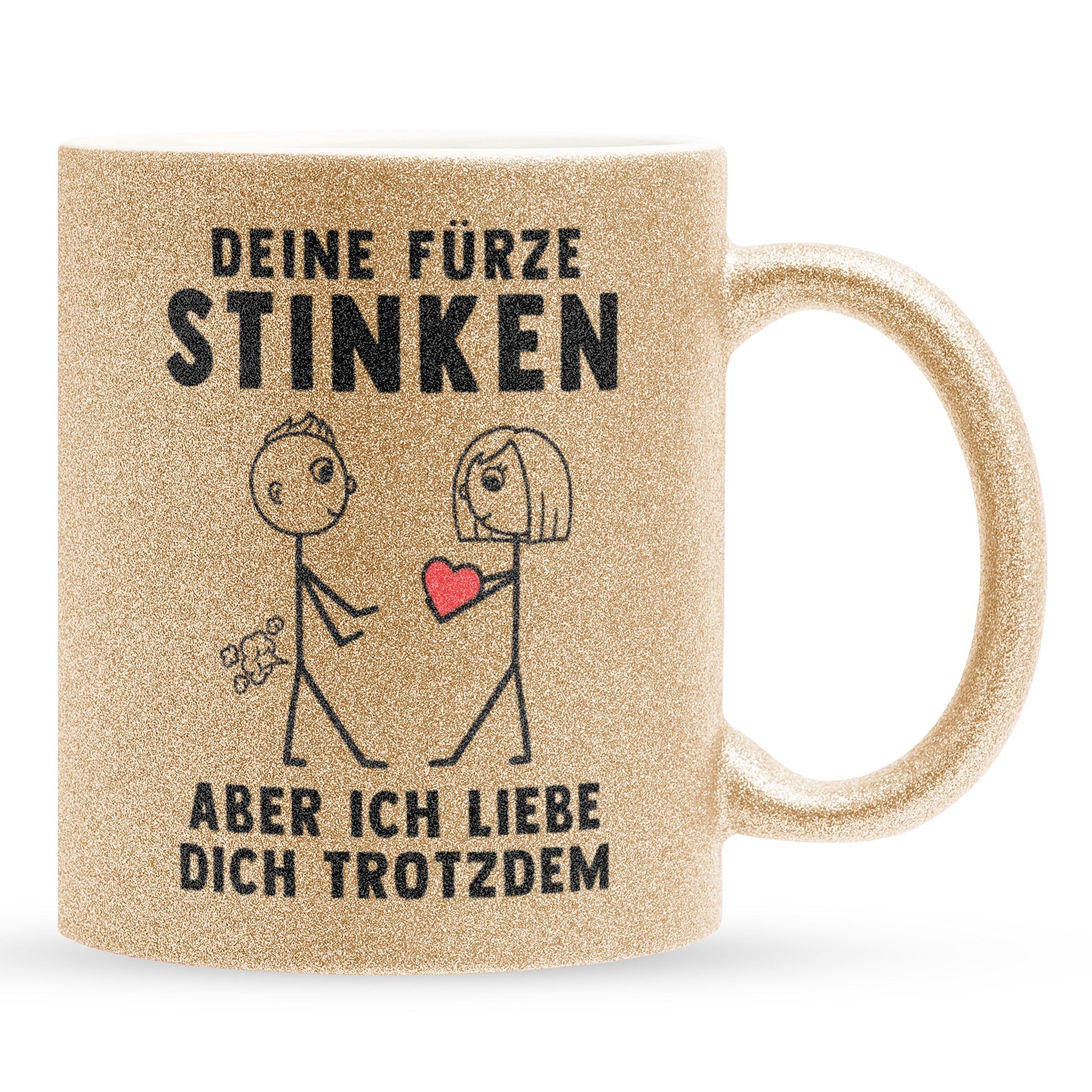 22Feels® ORIGINAL Glitzertasse - Männer Geschenk - Spruch: Deine Fürze Stinken (Gold, 320ml)-Glitzertasse Gold 320ml-22Feels