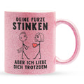 22Feels® ORIGINAL Glitzertasse - Männer Geschenk - Spruch: Deine Fürze Stinken (Pink, 320ml)-Glitzertasse Pink 320ml-22Feels
