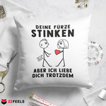 22Feels® ORIGINAL Kissen - Männer Geschenk - Spruch: Deine Fürze Stinken (Weiss, 40x40cm)-Kissen Weiss 40x40-22Feels