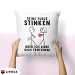 22Feels® ORIGINAL Kissen - Männer Geschenk - Spruch: Deine Fürze Stinken (Weiss, 40x40cm)-Kissen Weiss 40x40-22Feels