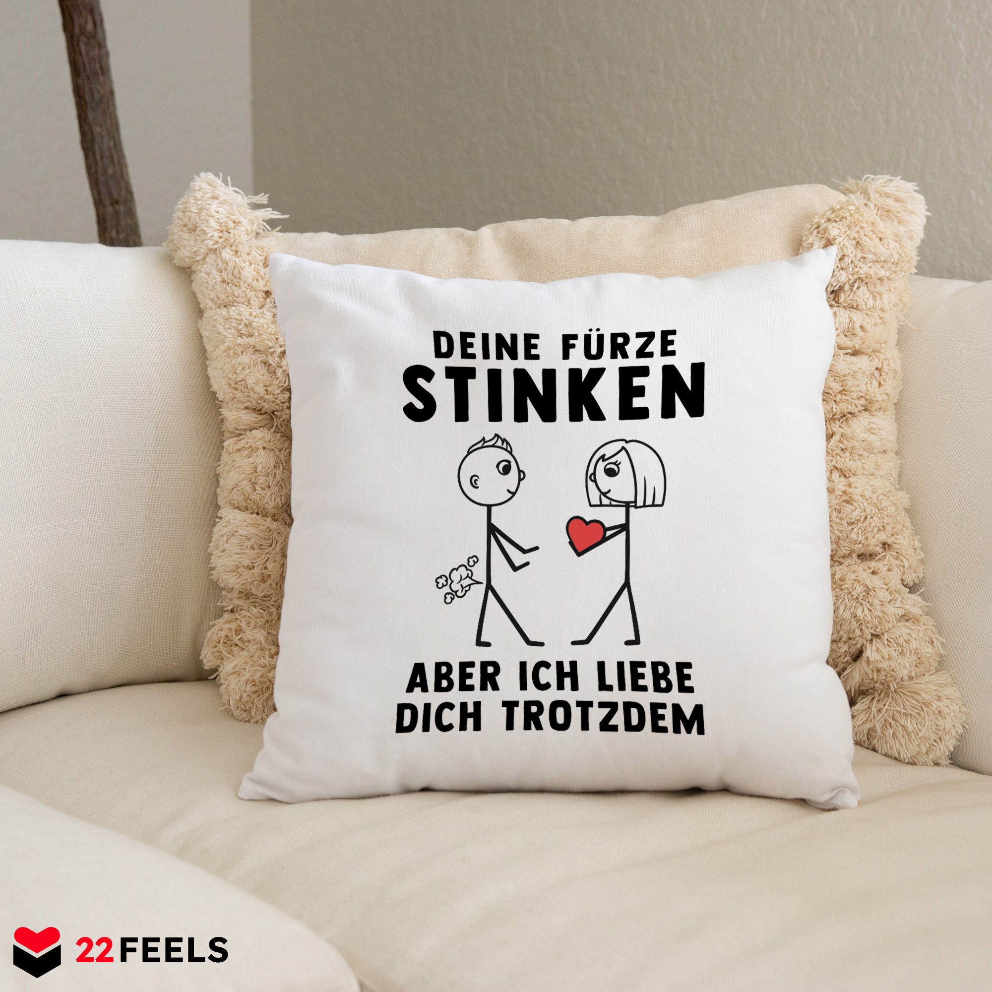 22Feels® ORIGINAL Kissen - Männer Geschenk - Spruch: Deine Fürze Stinken (Weiss, 40x40cm)-Kissen Weiss 40x40-22Feels
