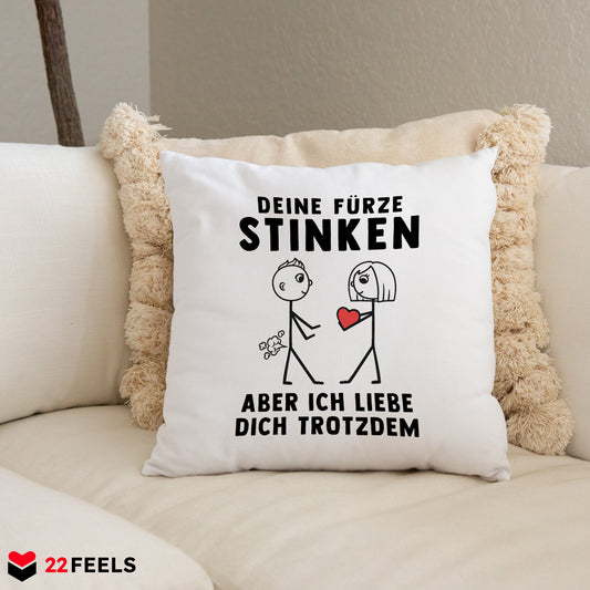 22Feels® ORIGINAL Kissen - Männer Geschenk - Spruch: Deine Fürze Stinken (Weiss, 40x40cm)-Kissen Weiss 40x40-22Feels