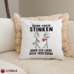 22Feels® ORIGINAL Kissen - Männer Geschenk - Spruch: Deine Fürze Stinken (Weiss, 40x40cm)-Kissen Weiss 40x40-22Feels