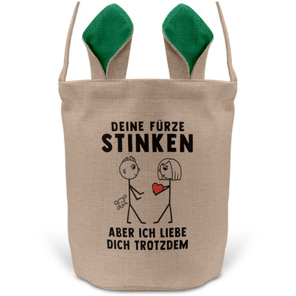 22Feels® Männer Ehemann Freund Ostern Osterkorb mit Henkel Ostergeschenk Tragetasche Ostern Deko Osternest Körbchen Hasenohren (Beige/Grün)-Ostern Tragetasche-22Feels