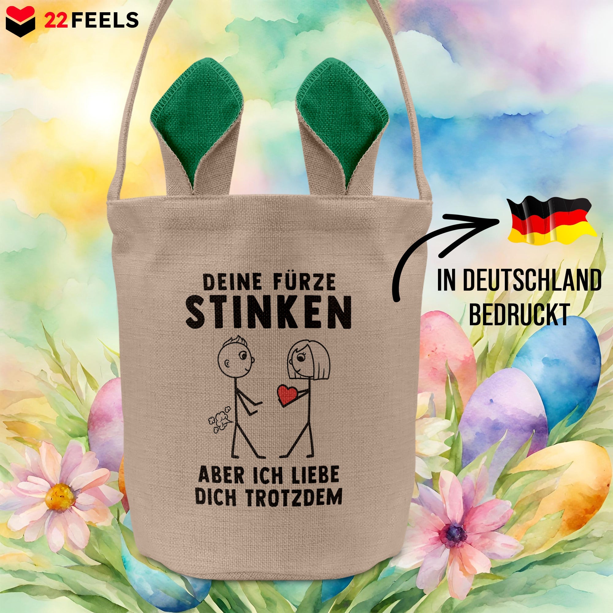 22Feels® Männer Ehemann Freund Ostern Osterkorb mit Henkel Ostergeschenk Tragetasche Ostern Deko Osternest Körbchen Hasenohren (Beige/Grün)-Ostern Tragetasche-22Feels