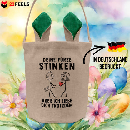 22Feels® Männer Ehemann Freund Ostern Osterkorb mit Henkel Ostergeschenk Tragetasche Ostern Deko Osternest Körbchen Hasenohren (Beige/Grün)-Ostern Tragetasche-22Feels