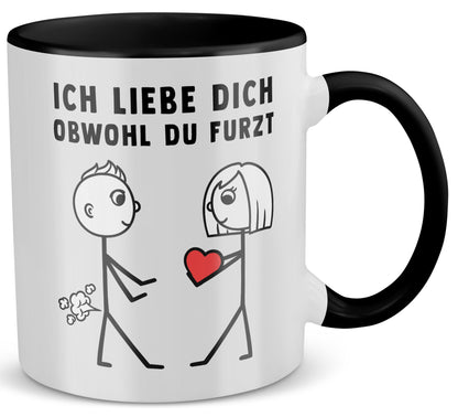 22Feels® ORIGINAL Tasse - Männer Geschenk - Spruch: Ich Liebe Dich Obwohl Du Furzt (Weiss-Schwarz, 320ml)-TwoTone Tasse Weiss-Schwarz 320ml-22Feels