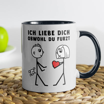 22Feels® ORIGINAL Tasse - Männer Geschenk - Spruch: Ich Liebe Dich Obwohl Du Furzt (Weiss-Schwarz, 320ml)-TwoTone Tasse Weiss-Schwarz 320ml-22Feels