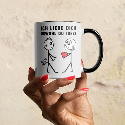 22Feels® ORIGINAL Tasse - Männer Geschenk - Spruch: Ich Liebe Dich Obwohl Du Furzt (Weiss-Schwarz, 320ml)-TwoTone Tasse Weiss-Schwarz 320ml-22Feels