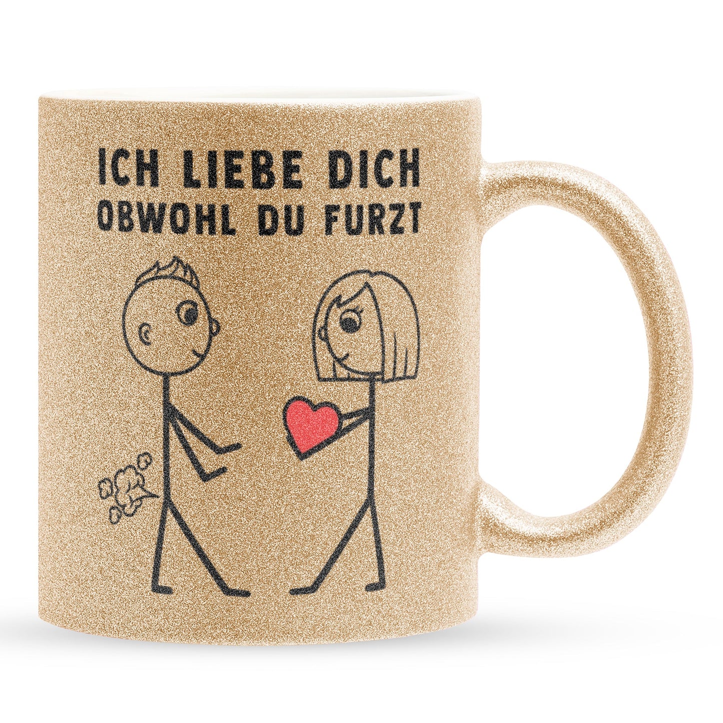 22Feels® ORIGINAL Glitzertasse - Männer Geschenk - Spruch: Ich Liebe Dich Obwohl Du Furzt (Gold, 320ml)-Glitzertasse Gold 320ml-22Feels