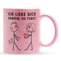 22Feels® ORIGINAL Glitzertasse - Männer Geschenk - Spruch: Ich Liebe Dich Obwohl Du Furzt (Pink, 320ml)-Glitzertasse Pink 320ml-22Feels