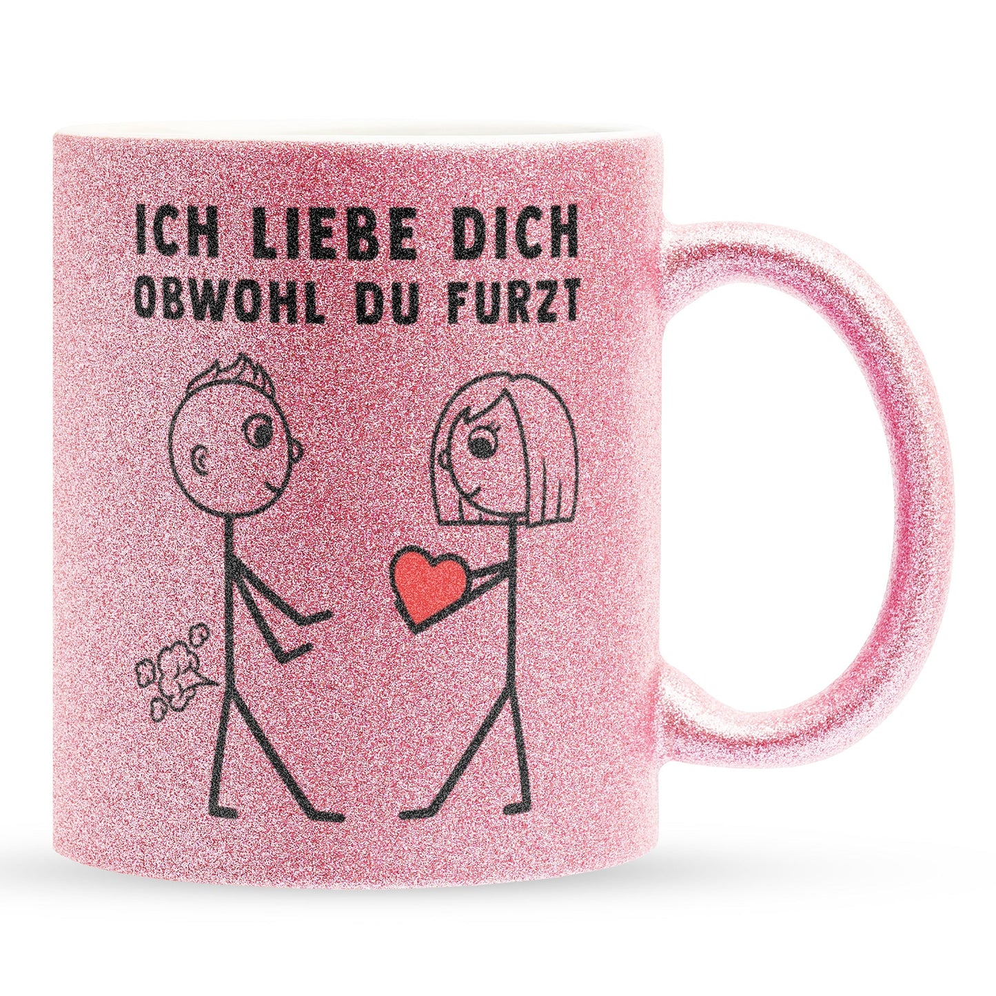 22Feels® ORIGINAL Glitzertasse - Männer Geschenk - Spruch: Ich Liebe Dich Obwohl Du Furzt (Pink, 320ml)-Glitzertasse Pink 320ml-22Feels
