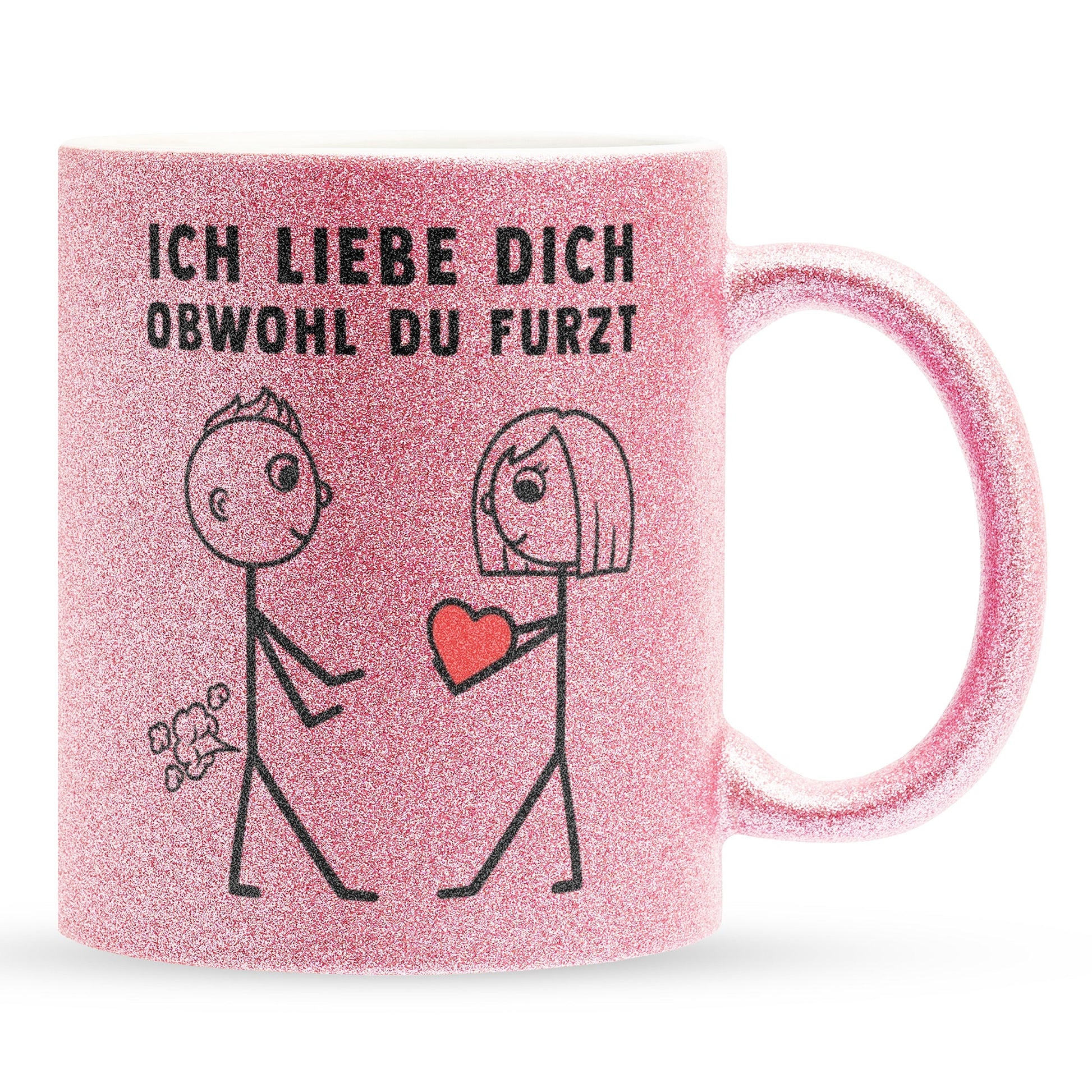 22Feels® ORIGINAL Glitzertasse - Männer Geschenk - Spruch: Ich Liebe Dich Obwohl Du Furzt (Pink, 320ml)-Glitzertasse Pink 320ml-22Feels
