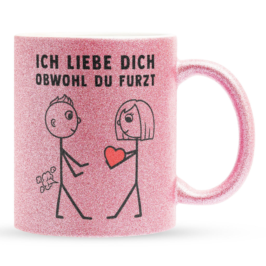 22Feels® ORIGINAL Glitzertasse - Männer Geschenk - Spruch: Ich Liebe Dich Obwohl Du Furzt (Pink, 320ml)-Glitzertasse Pink 320ml-22Feels