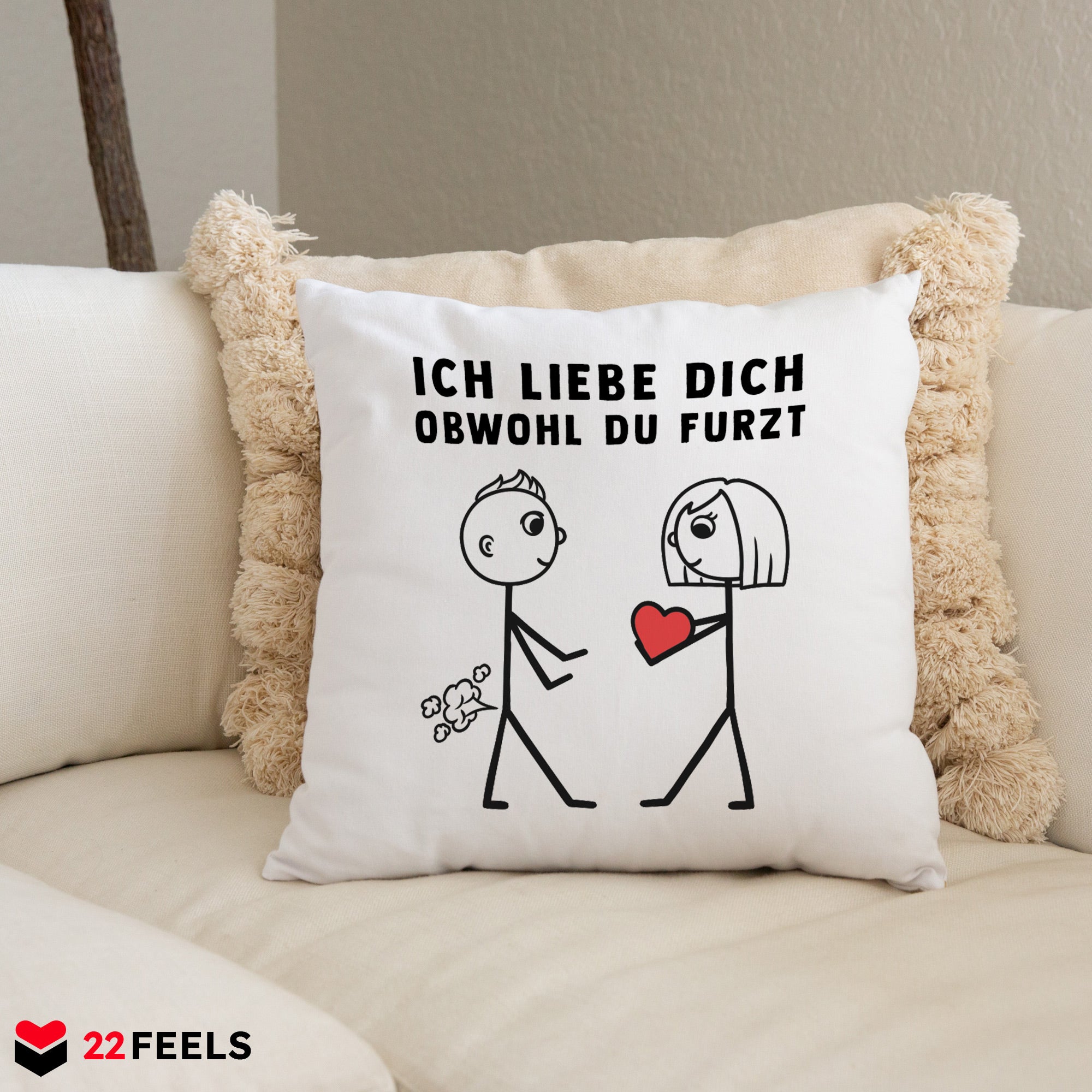 22Feels® ORIGINAL Kissen - Männer Geschenk - Spruch: Ich Liebe Dich Obwohl Du Furzt (Weiss, 40x40cm)-Kissen Weiss 40x40-22Feels