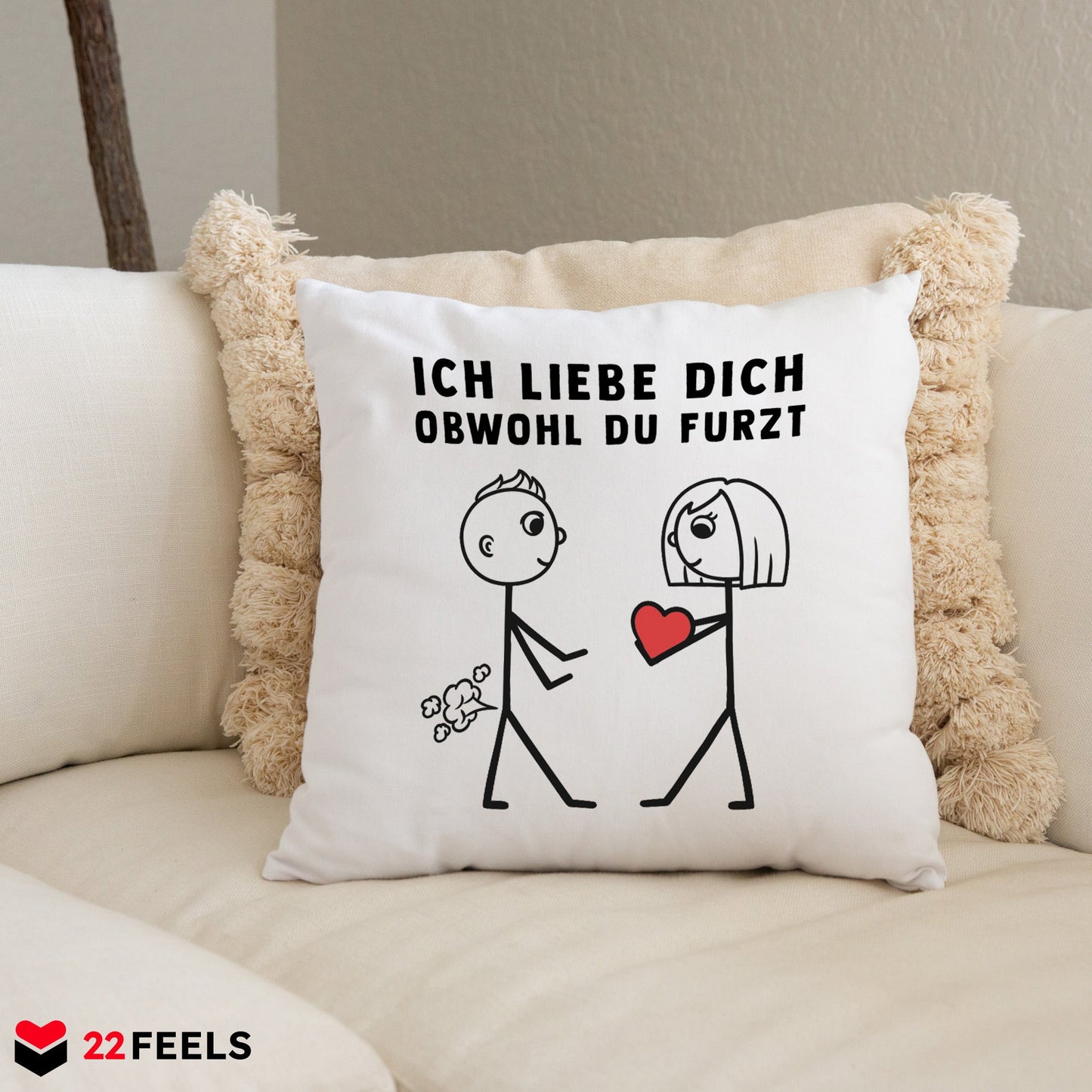 22Feels® ORIGINAL Kissen - Männer Geschenk - Spruch: Ich Liebe Dich Obwohl Du Furzt (Weiss, 40x40cm)-Kissen Weiss 40x40-22Feels