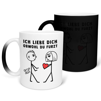 22Feels® ORIGINAL Zaubertasse - Männer Geschenk - Spruch: Ich Liebe Dich Obwohl Du Furzt (Matt-Schwarz und Weiss, 320ml)-Farbwechsel Tasse Matt 320ml-22Feels