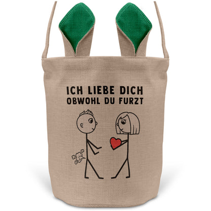 22Feels® Männer Ehemann Freund Ostern Osterkorb mit Henkel Ostergeschenk Tragetasche Ostern Deko Osternest Körbchen Hasenohren (Beige/Grün)-Ostern Tragetasche-22Feels