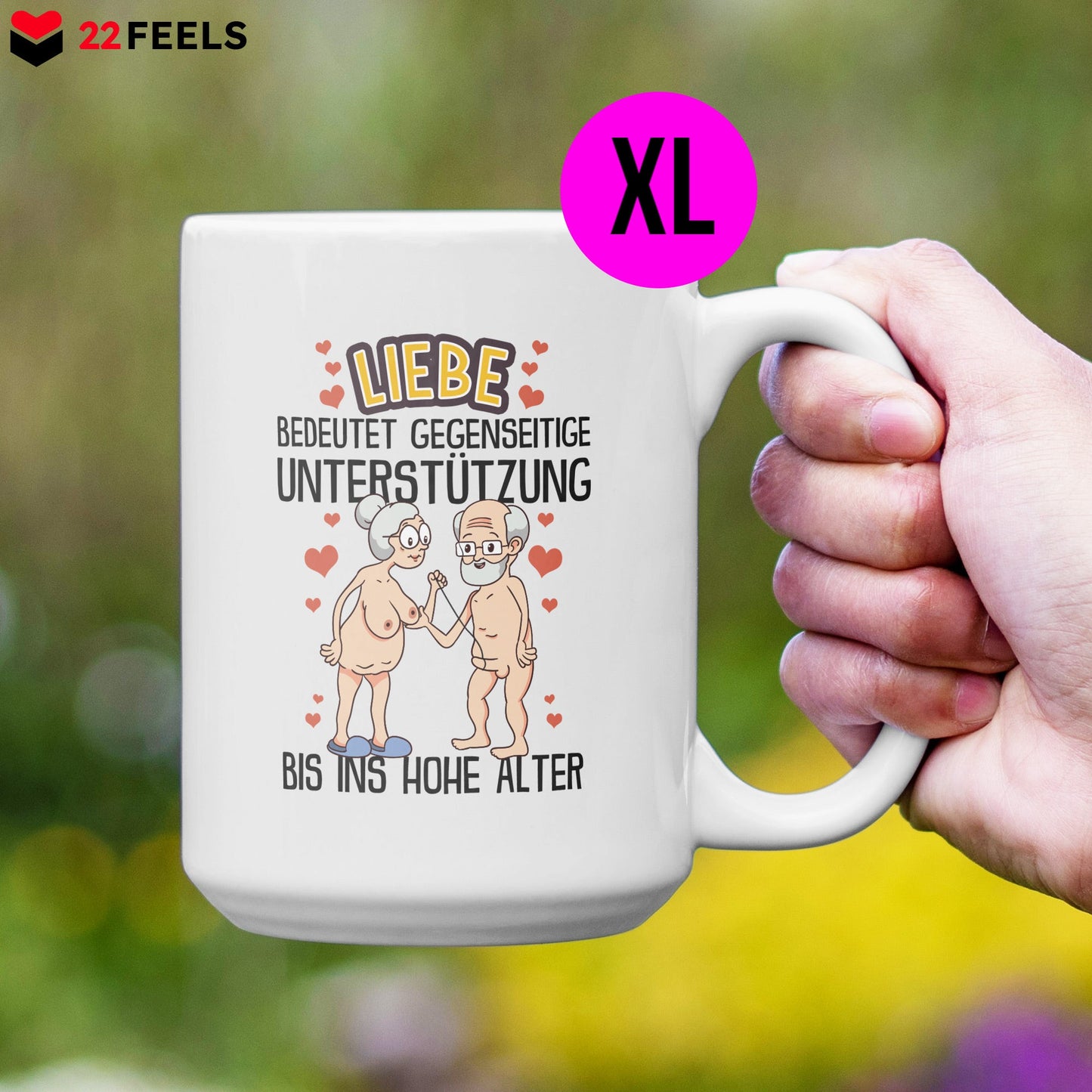 22Feels® Paar Geschenk zum Jahrestag, Hochzeitstag, Valentinstag etc. - XL Tasse mit Spruch: Liebe bedeutet (Weiss, 440ml)-Weisse XL Tasse 440ml-22Feels