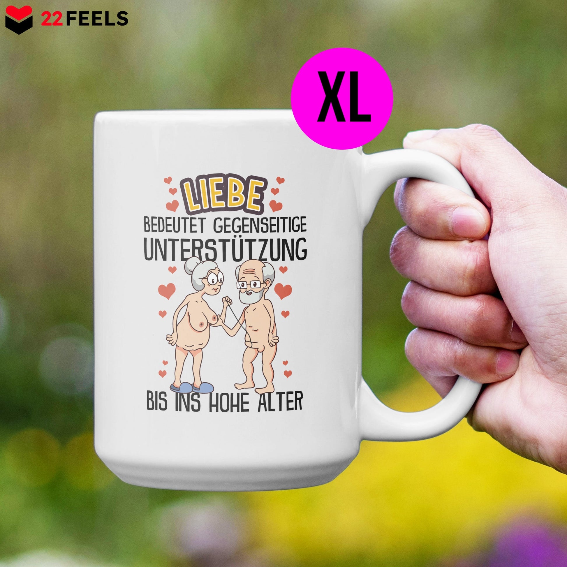 22Feels® Paar Geschenk zum Jahrestag, Hochzeitstag, Valentinstag etc. - XL Tasse mit Spruch: Liebe bedeutet (Weiss, 440ml)-Weisse XL Tasse 440ml-22Feels