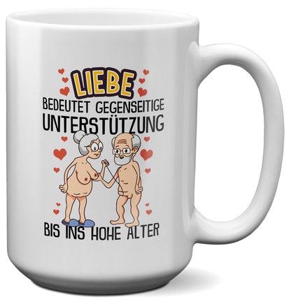 22Feels® Paar Geschenk zum Jahrestag, Hochzeitstag, Valentinstag etc. - XL Tasse mit Spruch: Liebe bedeutet (Weiss, 440ml)-Weisse XL Tasse 440ml-22Feels