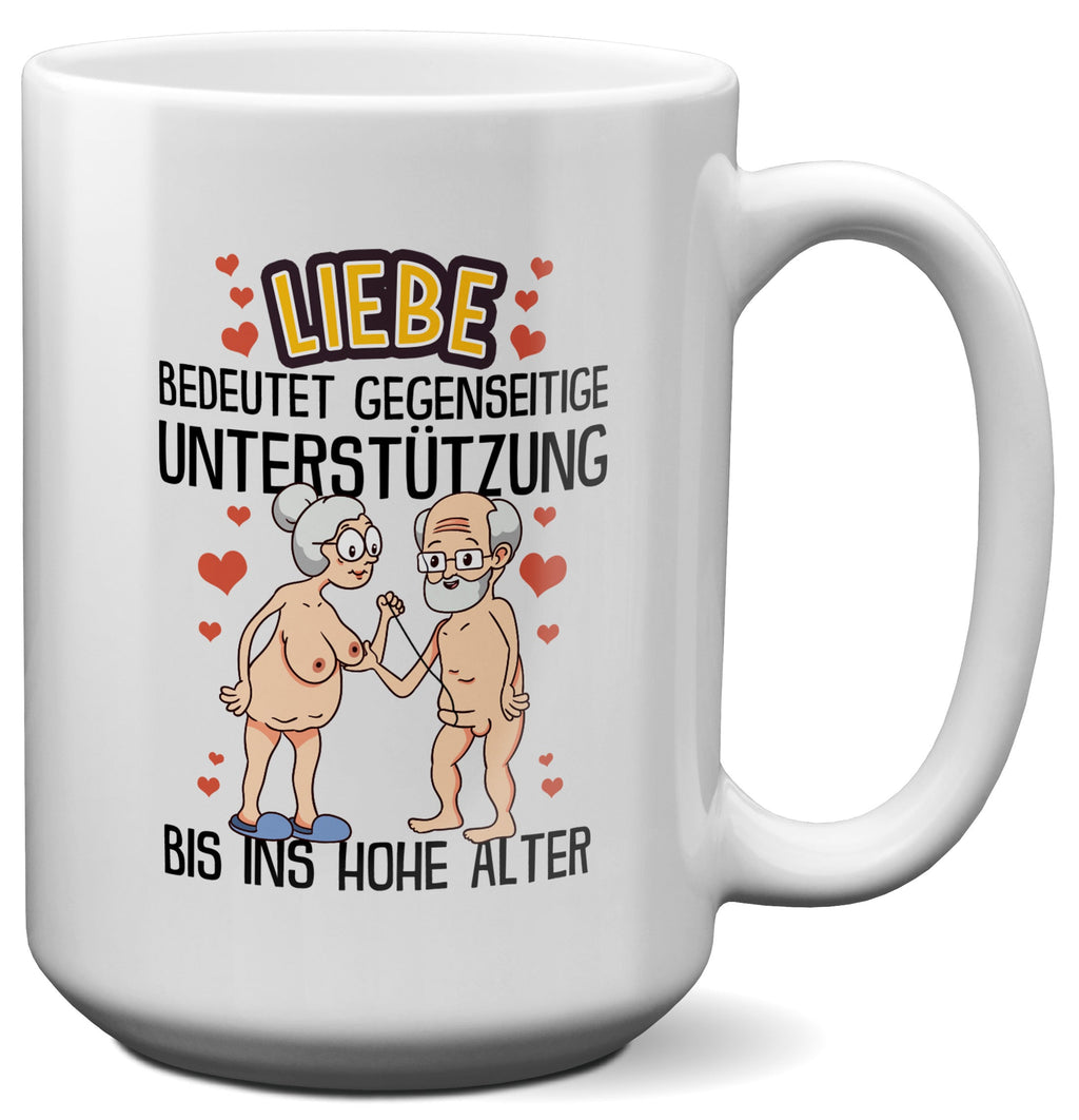 22Feels® Paar Geschenk zum Jahrestag, Hochzeitstag, Valentinstag etc. - XL Tasse mit Spruch: Liebe bedeutet (Weiss, 440ml)-Weisse XL Tasse 440ml-22Feels