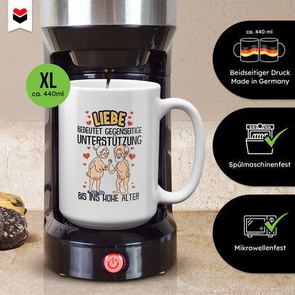 22Feels® Paar Geschenk zum Jahrestag, Hochzeitstag, Valentinstag etc. - XL Tasse mit Spruch: Liebe bedeutet (Weiss, 440ml)-Weisse XL Tasse 440ml-22Feels