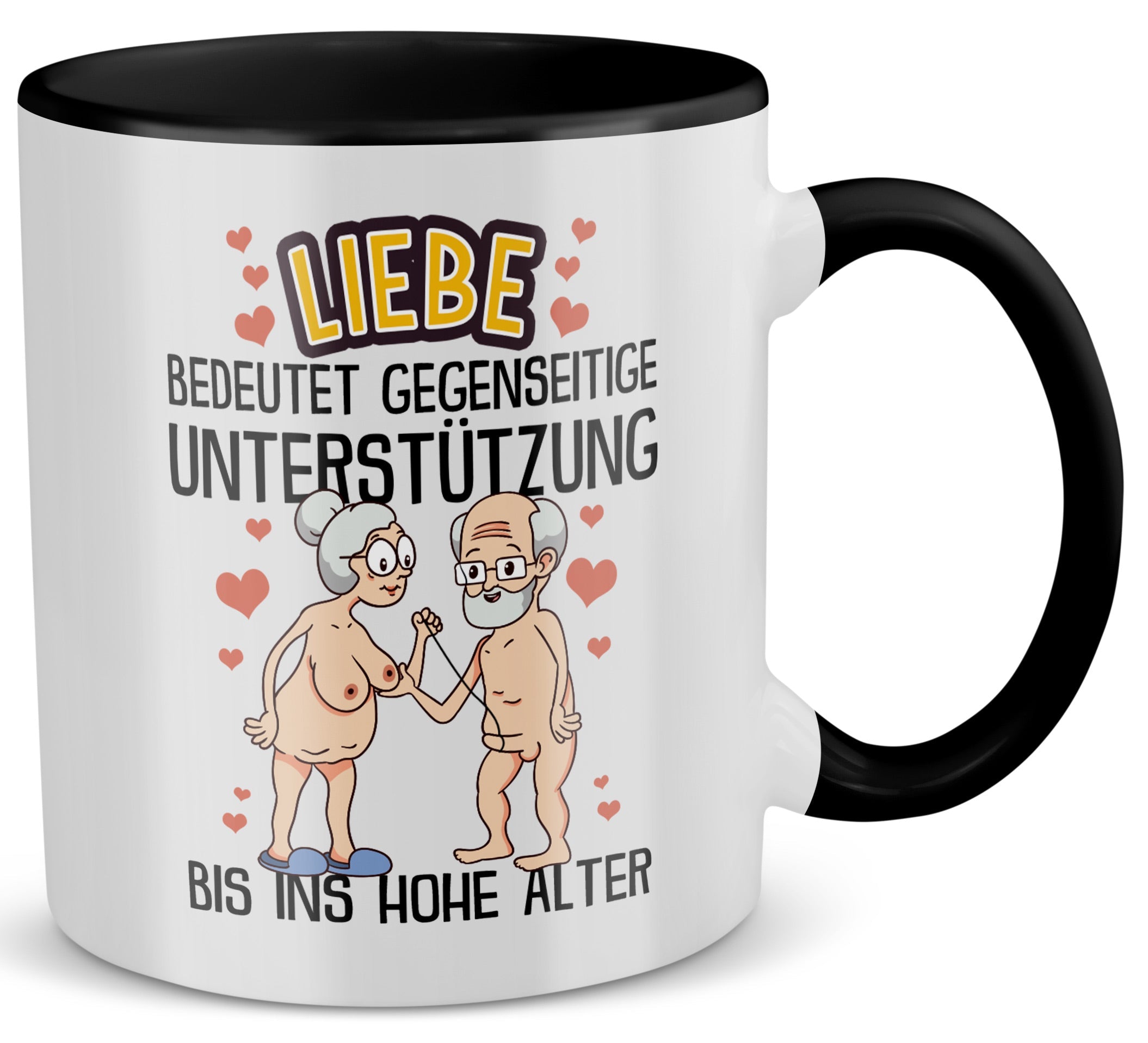 22Feels® Paar Geschenk zum Jahrestag, Hochzeitstag, Valentinstag etc. - Tasse mit Spruch: Liebe bedeutet (Weiss-Schwarz, 320ml)-TwoTone Tasse Weiss-Schwarz 320ml-22Feels