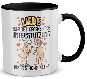 22Feels® Paar Geschenk zum Jahrestag, Hochzeitstag, Valentinstag etc. - Tasse mit Spruch: Liebe bedeutet (Weiss-Schwarz, 320ml)-TwoTone Tasse Weiss-Schwarz 320ml-22Feels
