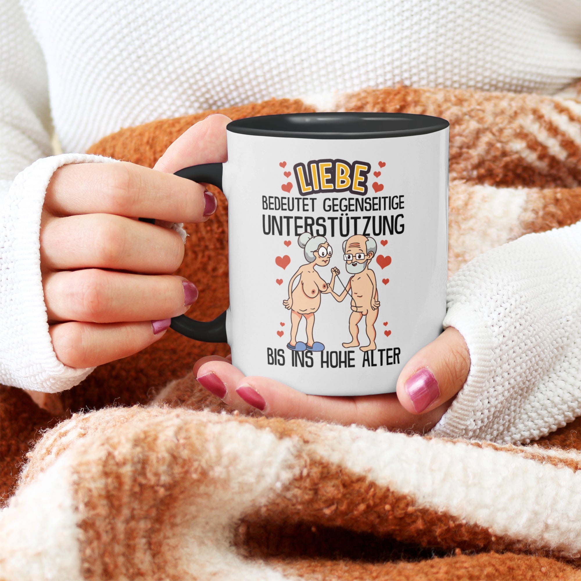 22Feels® Paar Geschenk zum Jahrestag, Hochzeitstag, Valentinstag etc. - Tasse mit Spruch: Liebe bedeutet (Weiss-Schwarz, 320ml)-TwoTone Tasse Weiss-Schwarz 320ml-22Feels