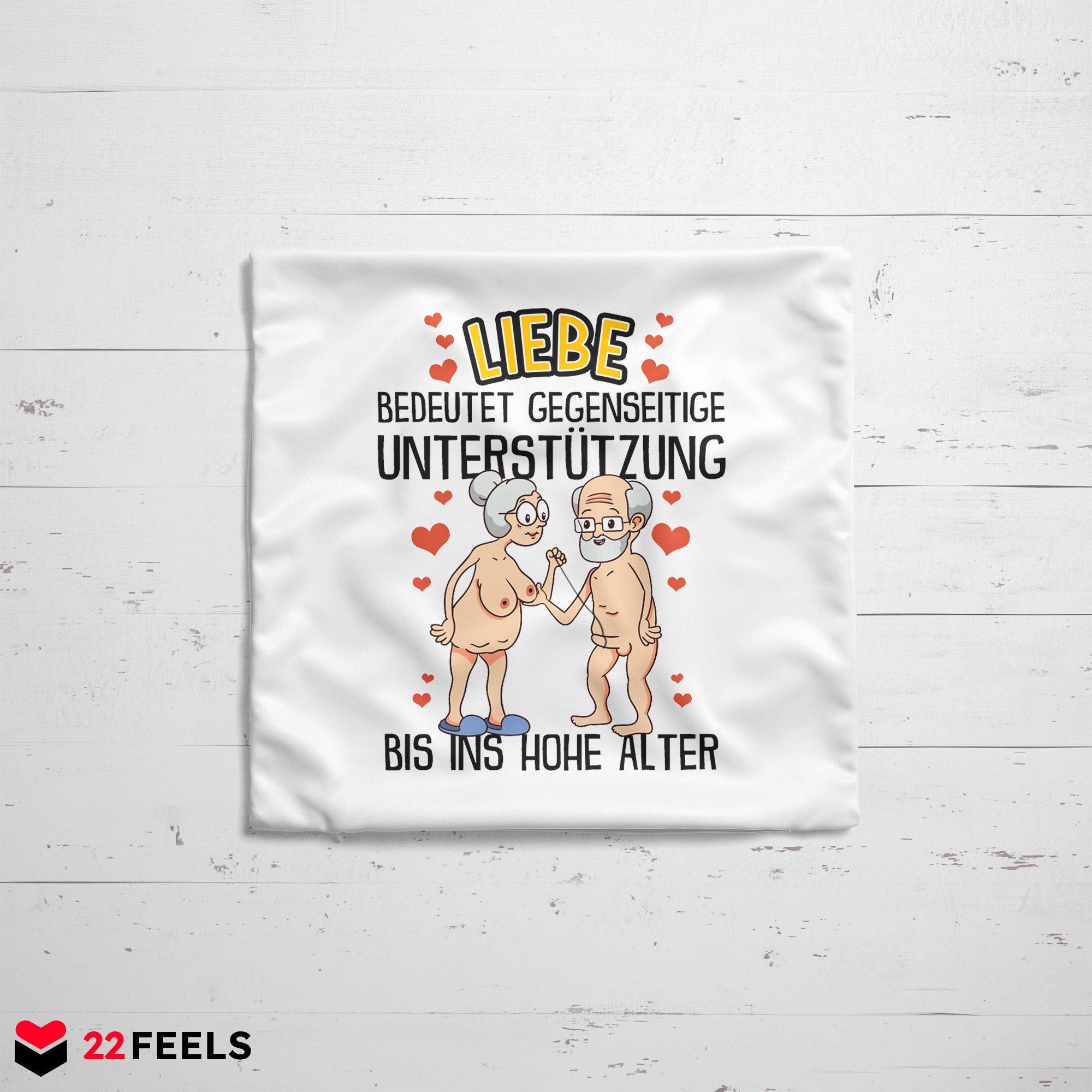 22Feels® Paar Geschenk zum Jahrestag, Hochzeitstag, Valentinstag etc. - Kissen mit Spruch: Liebe bedeutet (Weiss 40x40cm)-Kissen Weiss 40x40-22Feels