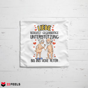 22Feels® Paar Geschenk zum Jahrestag, Hochzeitstag, Valentinstag etc. - Kissen mit Spruch: Liebe bedeutet (Weiss 40x40cm)-Kissen Weiss 40x40-22Feels