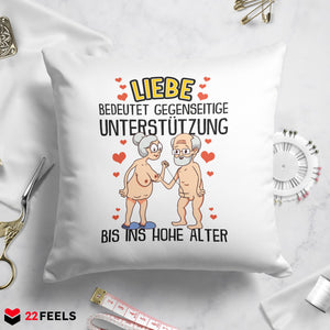 22Feels® Paar Geschenk zum Jahrestag, Hochzeitstag, Valentinstag etc. - Kissen mit Spruch: Liebe bedeutet (Weiss 40x40cm)-Kissen Weiss 40x40-22Feels