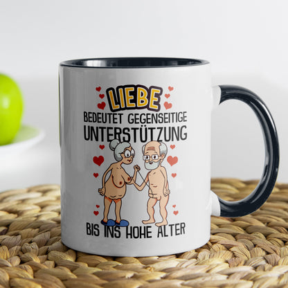 22Feels® Paar Geschenk zum Jahrestag, Hochzeitstag, Valentinstag etc. - Tasse mit Spruch: Liebe bedeutet (Weiss-Schwarz, 320ml)-TwoTone Tasse Weiss-Schwarz 320ml-22Feels