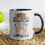 22Feels® Paar Geschenk zum Jahrestag, Hochzeitstag, Valentinstag etc. - Tasse mit Spruch: Liebe bedeutet (Weiss-Schwarz, 320ml)-TwoTone Tasse Weiss-Schwarz 320ml-22Feels