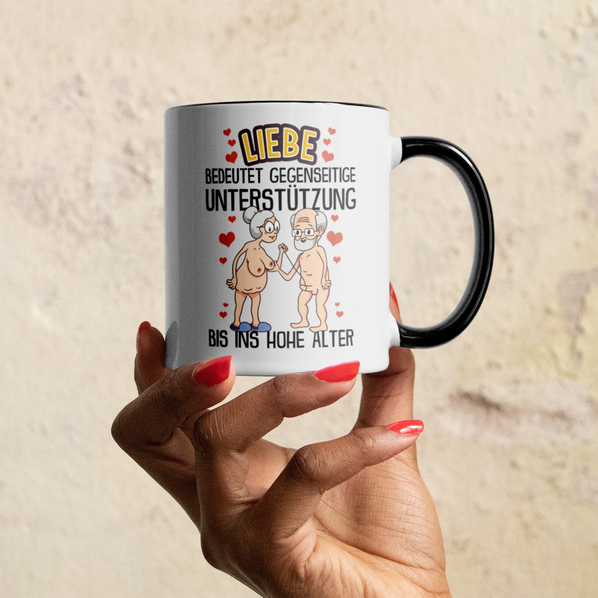 22Feels® Paar Geschenk zum Jahrestag, Hochzeitstag, Valentinstag etc. - Tasse mit Spruch: Liebe bedeutet (Weiss-Schwarz, 320ml)-TwoTone Tasse Weiss-Schwarz 320ml-22Feels