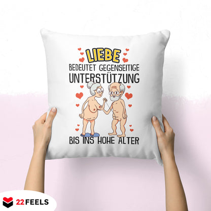 22Feels® Paar Geschenk zum Jahrestag, Hochzeitstag, Valentinstag etc. - Kissen mit Spruch: Liebe bedeutet (Weiss 40x40cm)-Kissen Weiss 40x40-22Feels