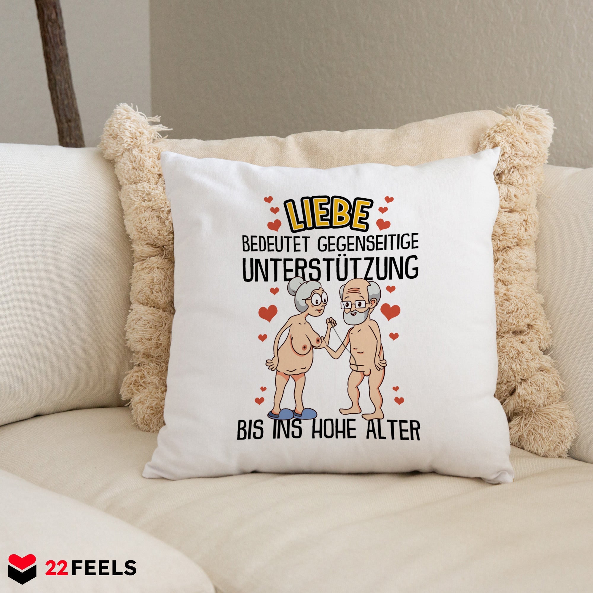 22Feels® Paar Geschenk zum Jahrestag, Hochzeitstag, Valentinstag etc. - Kissen mit Spruch: Liebe bedeutet (Weiss 40x40cm)-Kissen Weiss 40x40-22Feels
