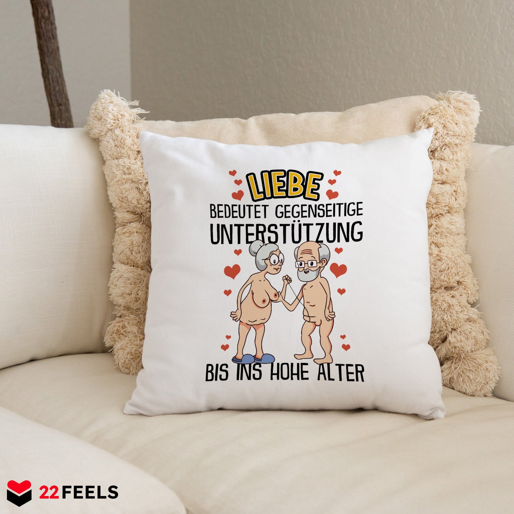 22Feels® Paar Geschenk zum Jahrestag, Hochzeitstag, Valentinstag etc. - Kissen mit Spruch: Liebe bedeutet (Weiss 40x40cm)-Kissen Weiss 40x40-22Feels