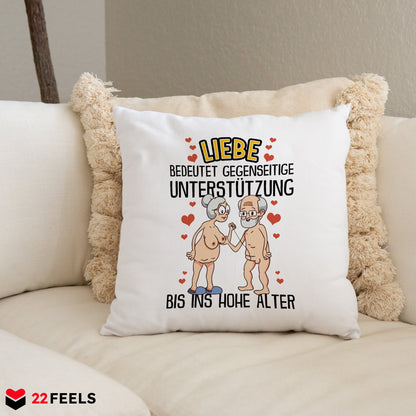 22Feels® Paar Geschenk zum Jahrestag, Hochzeitstag, Valentinstag etc. - Kissen mit Spruch: Liebe bedeutet (Weiss 40x40cm)-Kissen Weiss 40x40-22Feels