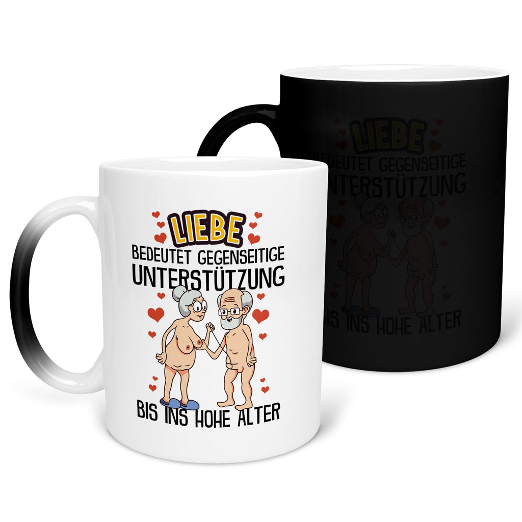 22Feels® Paar Geschenk zum Jahrestag, Hochzeitstag, Valentinstag etc. - Zaubertasse mit Spruch: Liebe bedeutet (Matt-Schwarz und Weiss, 320ml)-Farbwechsel Tasse Matt 320ml-22Feels