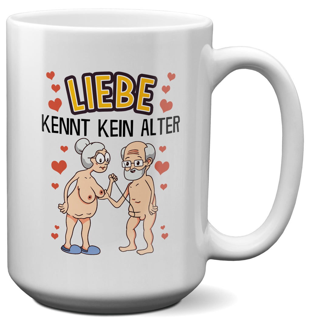 22Feels® Paar Geschenk zum Jahrestag, Hochzeitstag, Valentinstag etc. - XL Tasse mit Spruch: Liebe kennt kein Alter (Weiss, 440ml)-Weisse XL Tasse 440ml-22Feels